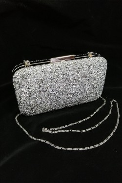 Yakamoz Women's Silver Stone Evening Dress Clutch Portfolio Bag