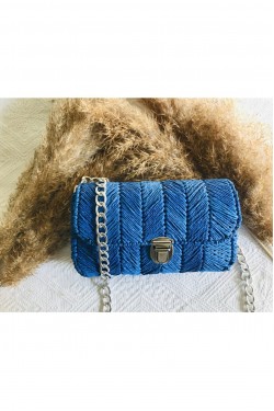 Arife Hanım Blue Herringbone Pattern Canvas Bag