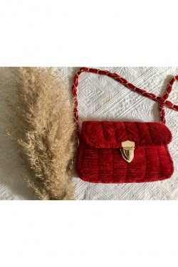 Arife Hanım Red Puffyy Velvet Canvas Bag