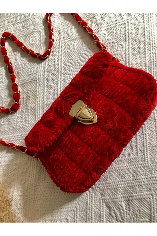 Sac en toile de velours gonflé rouge Arife Hanım