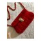 Arife Hanım Red Puffyy Velvet Canvas Bag