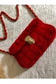 Arife Hanım Red Puffyy Velvet Canvas Bag