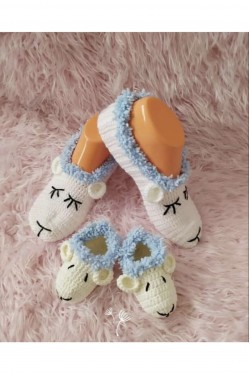 Arife Hanım Lamm gemusterte gestrickte Booties Mutter-Baby-Kombination