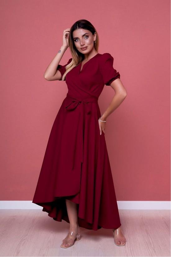 Arife Hanım Frauen Claret Red asymmetrisch geschnittenes Kleid