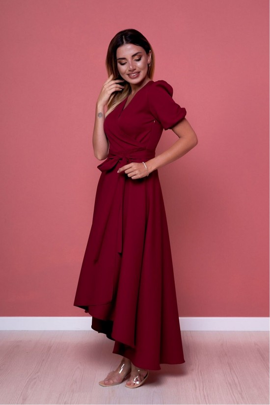 Arife Hanım Frauen Claret Red asymmetrisch geschnittenes Kleid