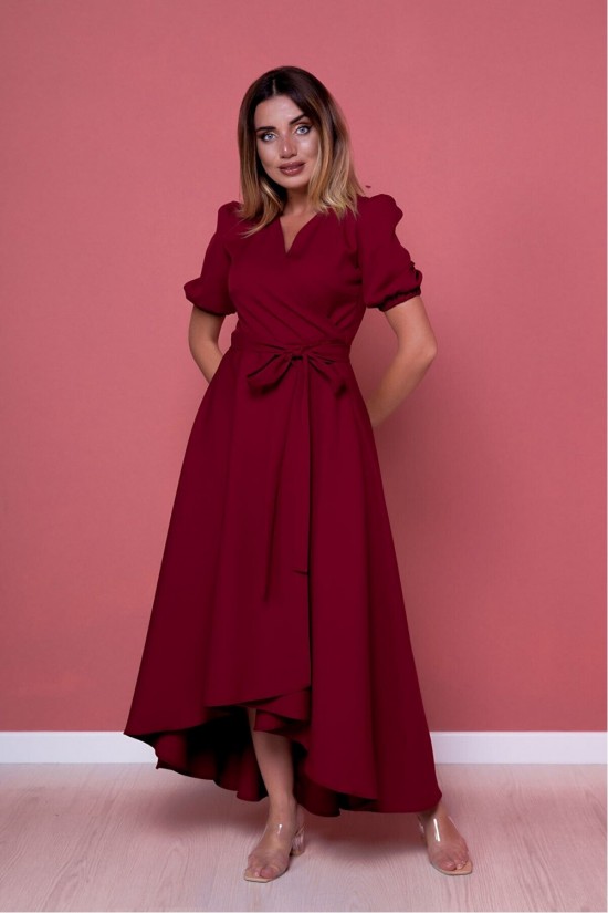 Arife Hanım Frauen Claret Red asymmetrisch geschnittenes Kleid