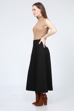 Arife Hanım Women's Black High Waist Suede Plain Mevlana Skirt