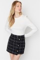 Arife Hanım Black Buttoned Checkered Mini Skirt