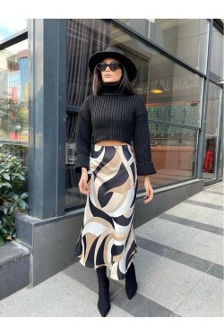 Arife Hanım Patterned Satin Long Skirt