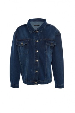 Arife Hanım Blue Pocket Detailed Denim Jacket