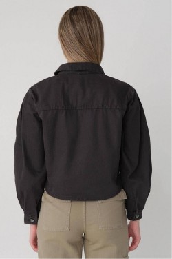 Addax Buttoned Crop Denim Jacket Smoked Color