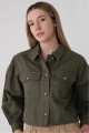 Addax Buttoned Crop Denim Jacket Oil Green