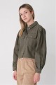 Addax Buttoned Crop Denim Jacket Oil Green