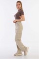 Arife Hanım Pantalon cargo beige taille haute à jambe large pour femme