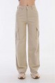 Arife Hanım Pantalon cargo beige taille haute à jambe large pour femme