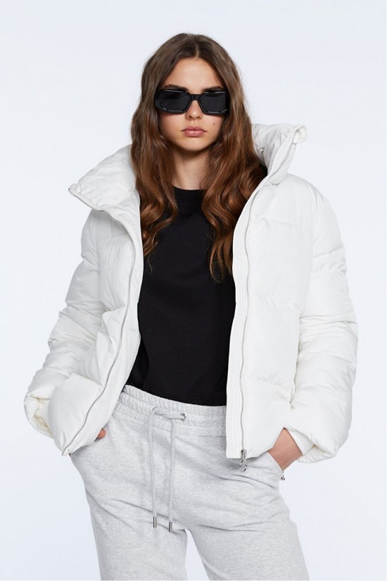 Stradivarius Straight Collar Inflatable Coat Ecru