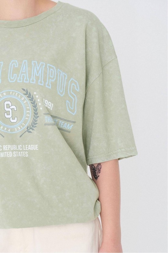 Addax South Campus Printed Oversize Crop T-shirt