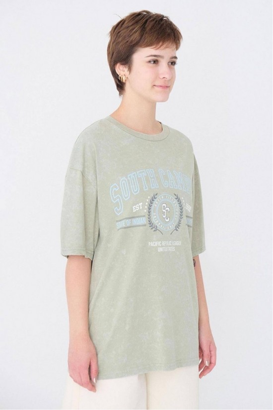 Addax South Campus Printed Oversize Crop T-shirt