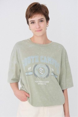 Addax South Campus Baskılı Oversize Crop T-shirt 