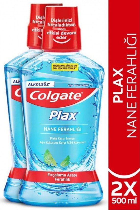 Colgate Plax Mint Rafraîchissement Anti-Plaque Bain De Bouche Sans Alcool 500 ml X 2 Pièces