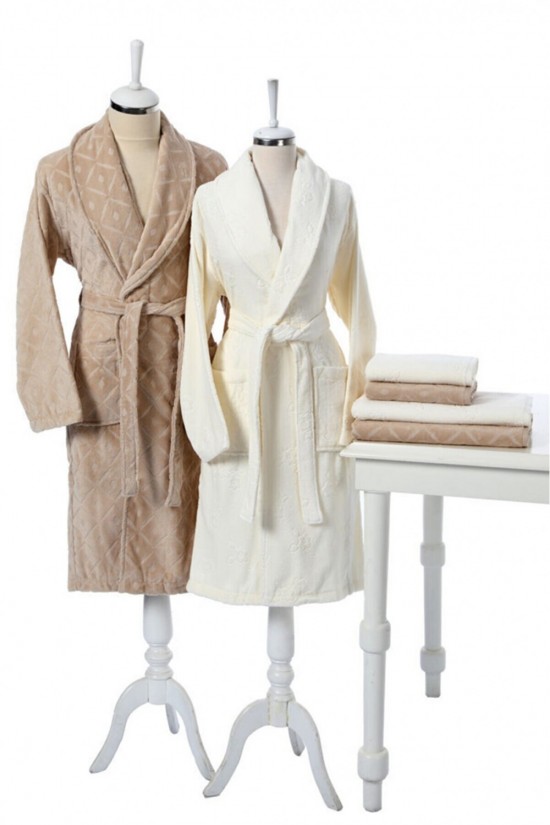 Özdilek Mayra Coffee / Cream Bathrobe Family Set