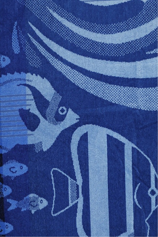 Serviette de plage en velours bleu Özdilek Cannes Fish Grid 90x180