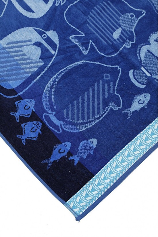 Özdilek Cannes Fish Grid Blue Velvet Beach Towel 90x180