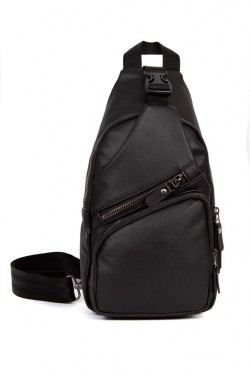 Polo Club Newish Unisex Washed Leather, Cross Strap Waist Shoulder Bag with Usb Headphone Output (KEY RING GIFT) Black