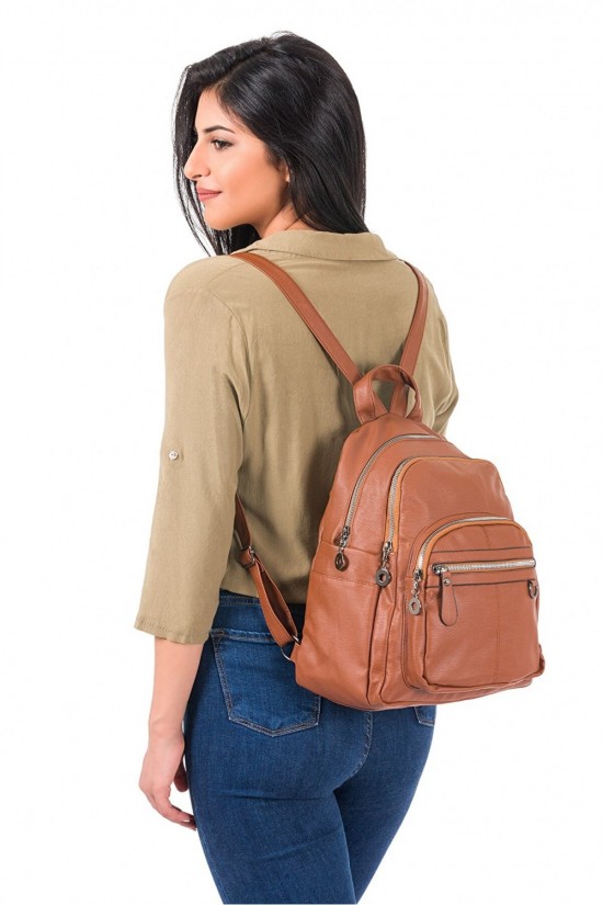 BAGzy Taba Sac à dos multi-sections en cuir souple pour femme