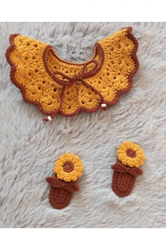 Arife Hanım Ensemble d'accessoires de collier et de costume à boucle tricotés à la main pour bébé fille et fille