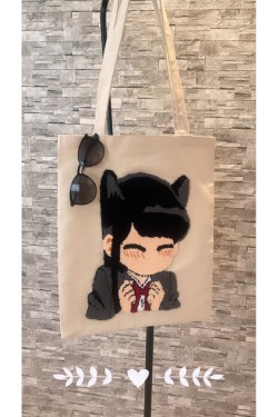 Arife Hanım Tote Bag Punch Bestickte Katze Mädchen gemusterte Design Tasche