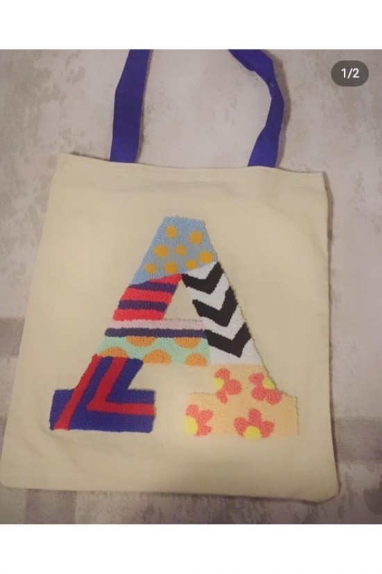 Arife Hanım Tote Bag Punch Embroidered (A) Letter Pattern Design Bag 100% Baumwollseil wird verwendet.