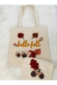 Arife Hanım Tote Bag Punch Embroidered Autumn Leaves and Acorns Patterned Design Bag 100% Coton rope is used.