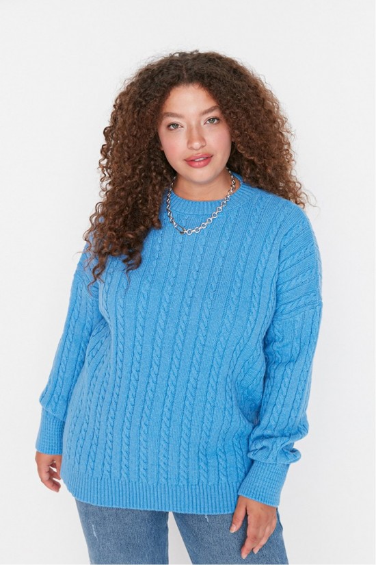 Arife Hanım Knitted Detailed Knitwear Sweater Big size