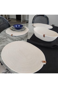 Arife hanım 4 peças 35 cm redondo branco listrado placemat 1 peça cesta poliéster tress corda almofada placa apresentação conjunto tipos