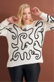 Arife Hanım Women Knitted Embroidered Crew Neck Knitwear Sweater Big size BT22KB077604