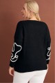 Arife Hanım Women Knitted Embroidered Crew Neck Knitwear Sweater Big size BT22KB077604