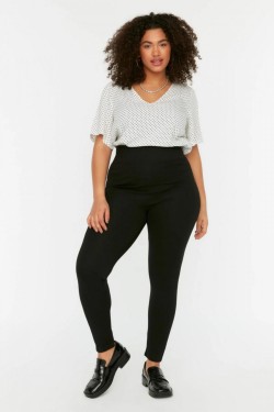 Black High Waist Gatherer Knitted Leggings