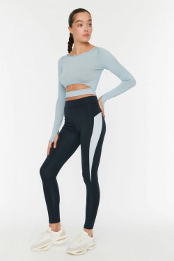 Navy Blue Color Block High Waist Sport Leggings