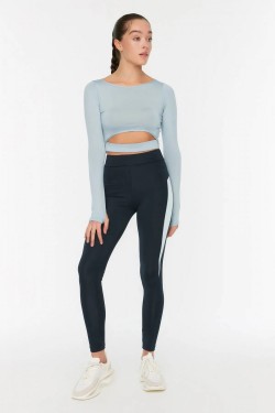 Navy Blue Color Block High Waist Sport Leggings