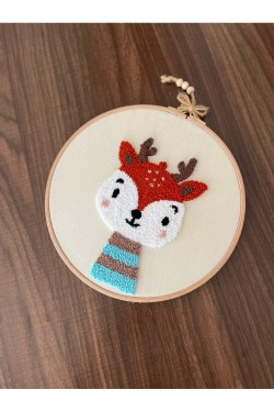 Arife Hanım Punch Embroidery Decorative Kids Room Wall Ornament Cute Deer Embroidered Hoop Board