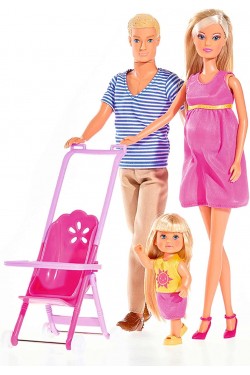 Si, 105733200, Steffi Love Happy Family Doll Set, Giving Birth, 12 Cm House, 29 Cm Kevin and Steffi, Steffi Love Happy Family