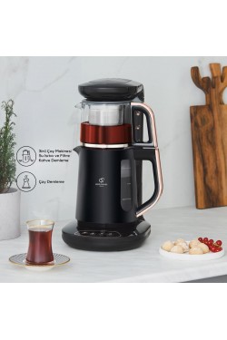 Çaysever Robotea 3 in 1 Konuşan Çay Makinesi Su Isıtıcı ve Filtre Kahve Demleme Makinesi Rosegold