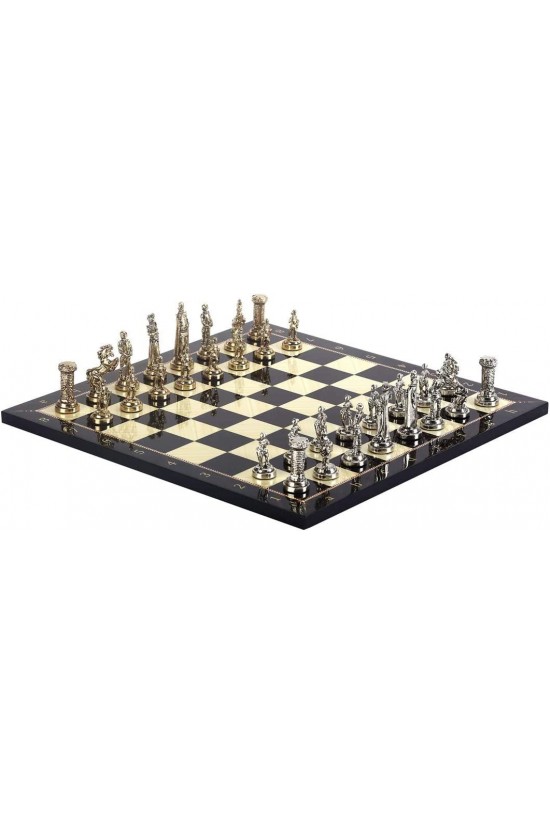 Jeu d'échecs anglais en métal de taille moyenne Échiquier en bois MDF à motifs brillants et noyer (37x37 cm.)