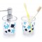 2 BATHROOM WITH SOAP DISPENSER AND TOOTH BRUSH S SPOTTED MODEL, Transparent, Blue,