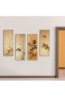 4 Pieces Decorative Flowers Mdf Painting T4vertical07 / 19x40 T4DİKEY07