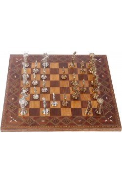 Large Size Metal British Chess Set Glossy and Handmade Solid Wood Flat Chessboard