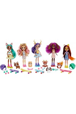 City Dolls Pack of Five, 4 dolls (15 cm) and over 15 pieces including skateboard and roller skate accessories, ages 4 and up HHC19