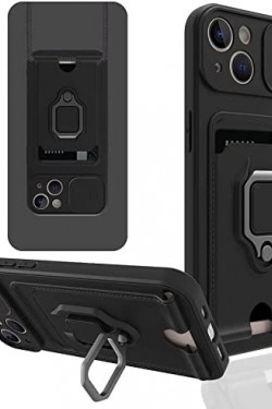 11 Étui Compatible Avec Support Porte-Cartes Anneau Coulissant Caméra Support Protégé Compatible avec 11 Étui de Téléphone en Silicone Noir Noir