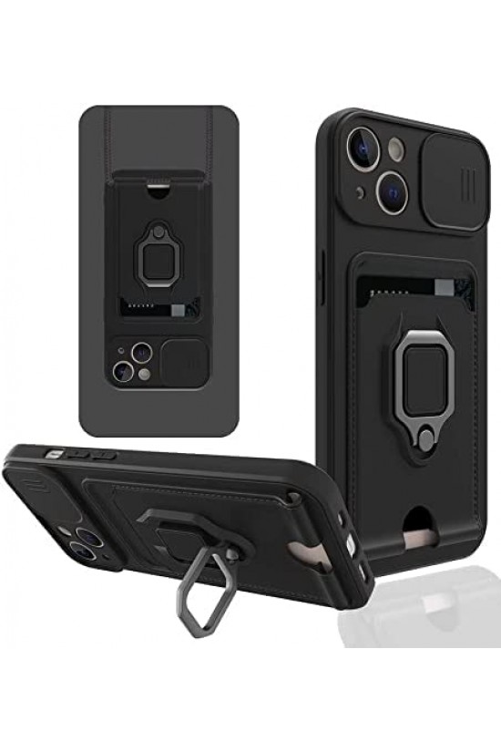 11 Étui Compatible Avec Support Porte-Cartes Anneau Coulissant Caméra Support Protégé Compatible avec 11 Étui de Téléphone en Silicone Noir Noir